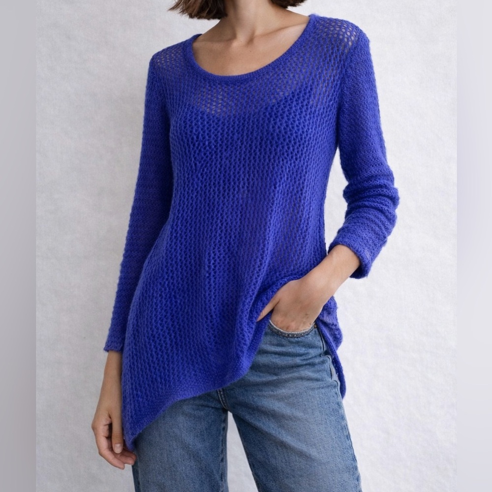 BarIII Womens S Blue Open Knit Sweater Lightweight Boho Layering Top festival